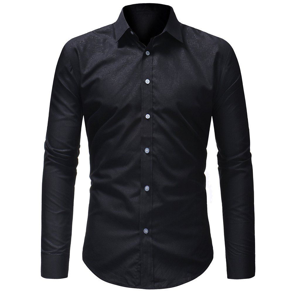 

Fashion Print Men Casual Slim Long Sleeve Shirt, Black