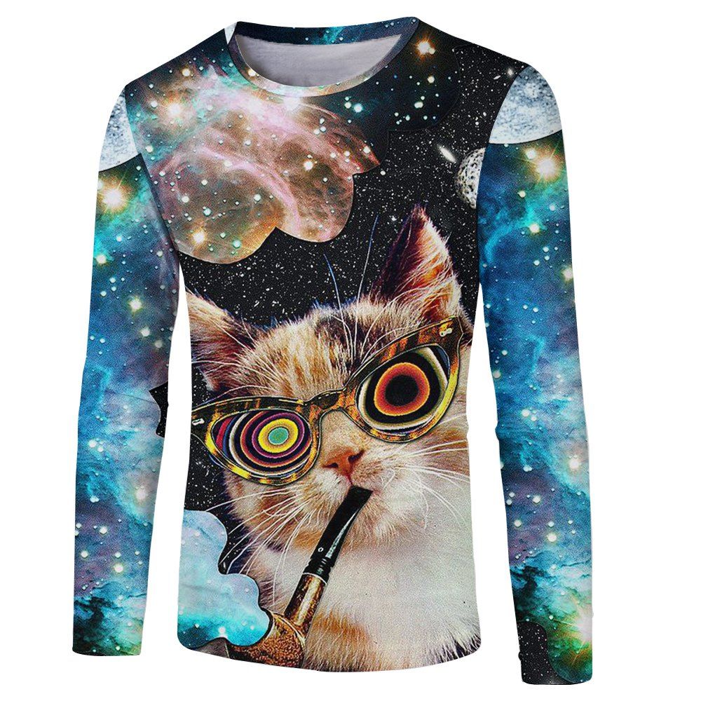 

Fashion New Eyes Cat Men's 3D Printing Round Neck Long-Sleeved T-shirt, Multi