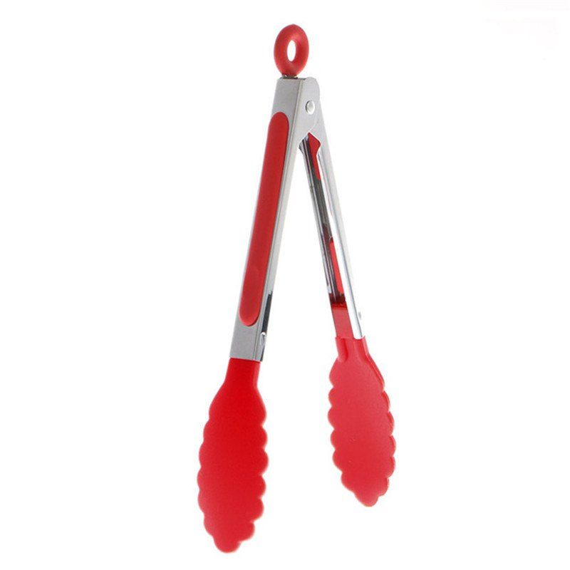 

Stainless steel Silicone Kitchen Tongs BBQ Clip Salad Bread Cooking Food, Red