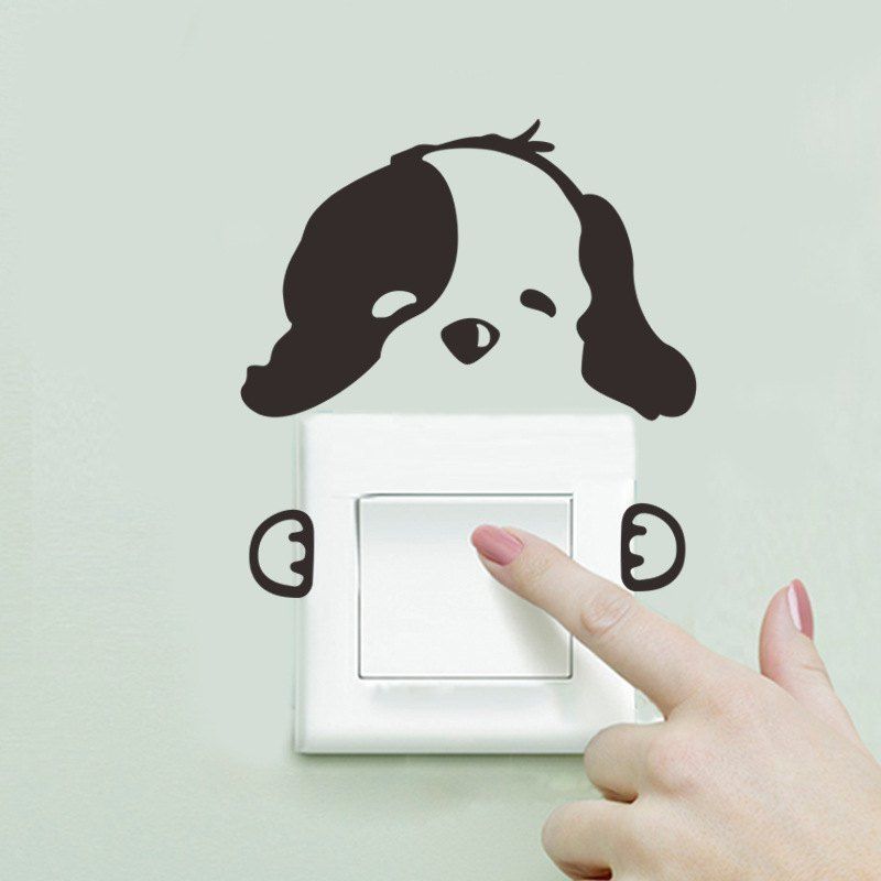 

Cute Dog Light Switch Sticker Cartoon Vinyl Wall Decals Home Decor, Black