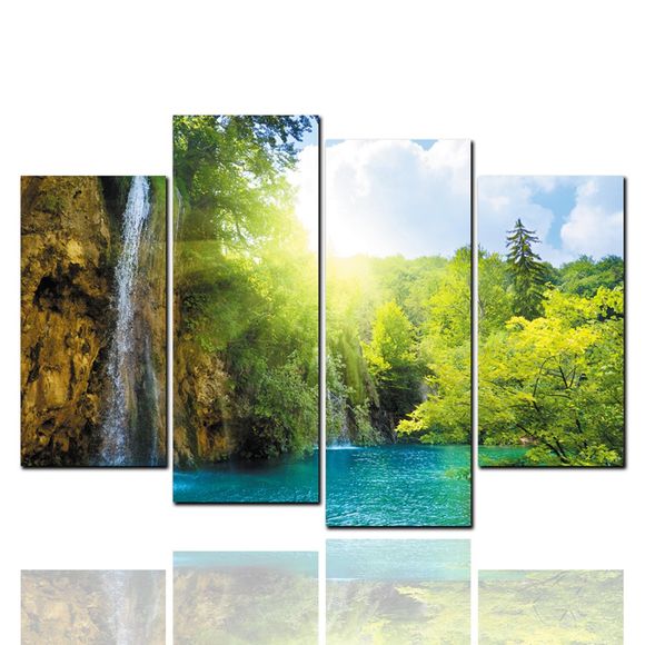 4 pcs HD peintures à jet d'encre cascade vert lac vue peinture décorative - multicolor 30CM*60CM*2PCS+30CM*80CM*2PCS