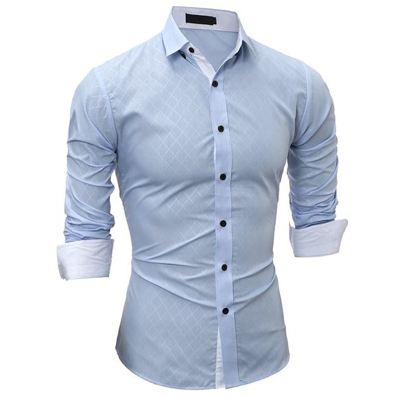 Chemise à manches longues Casual Menge pour hommes - Bleu de Ciel XL