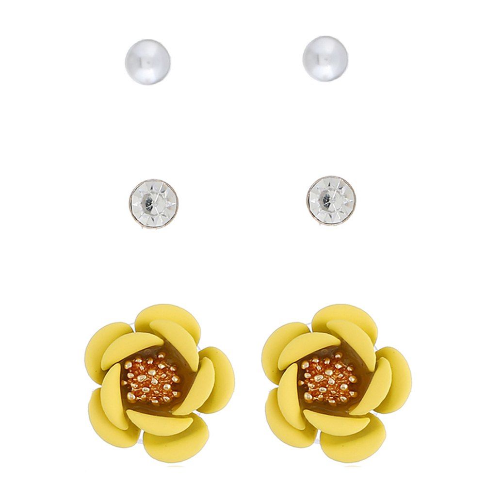 

3 Pairs of Environmentally Friendly Card Flower Metal Earrings, Goldenrod