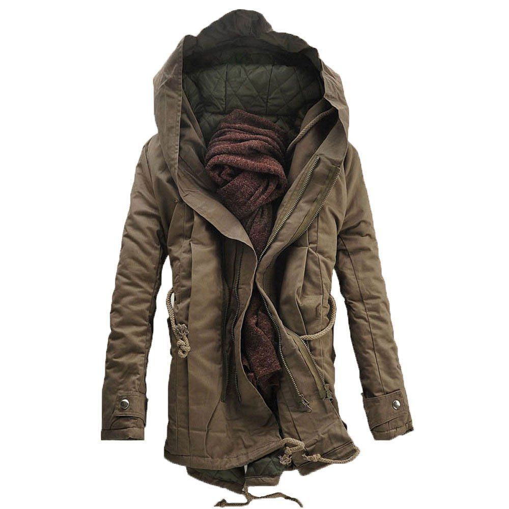 

Men Slim Fit Large Thick Size Long Cotton Jacket, Dark khaki