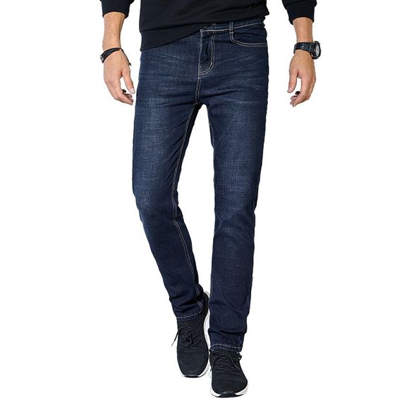 Vêtements d'automne Hommes Pantalons décontractés Tendance Couleur unie Slim Wash Jeans droits - Ardoise bleue foncée 32