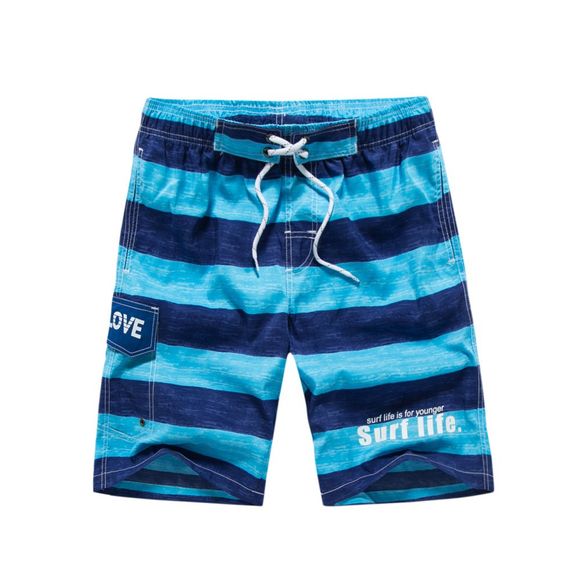 Summer Men Beach Short Marque Séchage Rapide Rayé Imprimé Taille Moyenne Shorts - Bleu 3XL