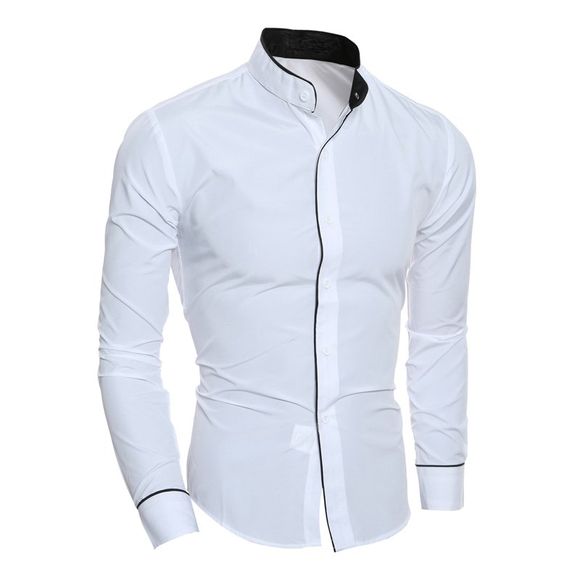 Hommes Chemise Personnalité Rayé Casual Stand Collar Mince Manches Longues - Blanc L