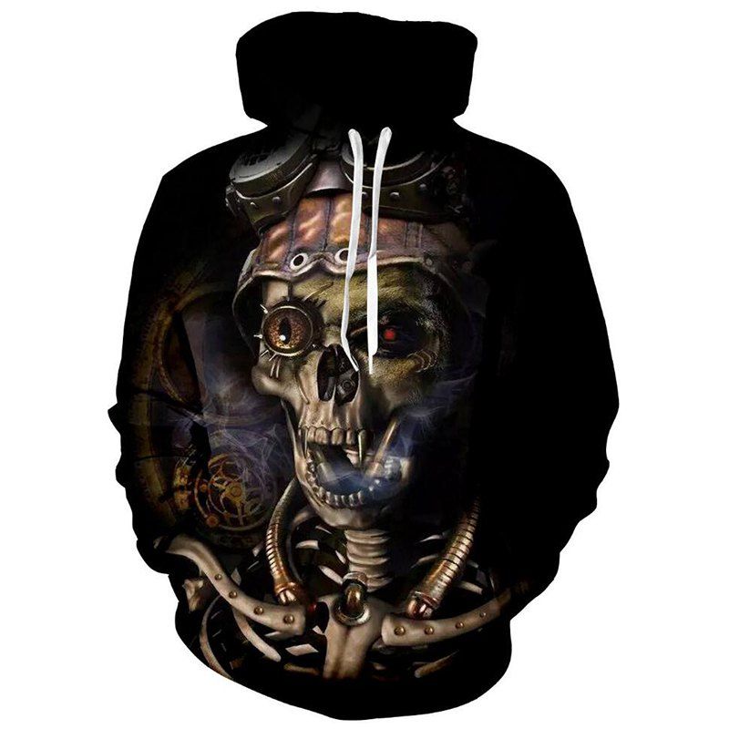 Men's Casual 3D Print Hoodie Cool Skull Print Hoodie, Black