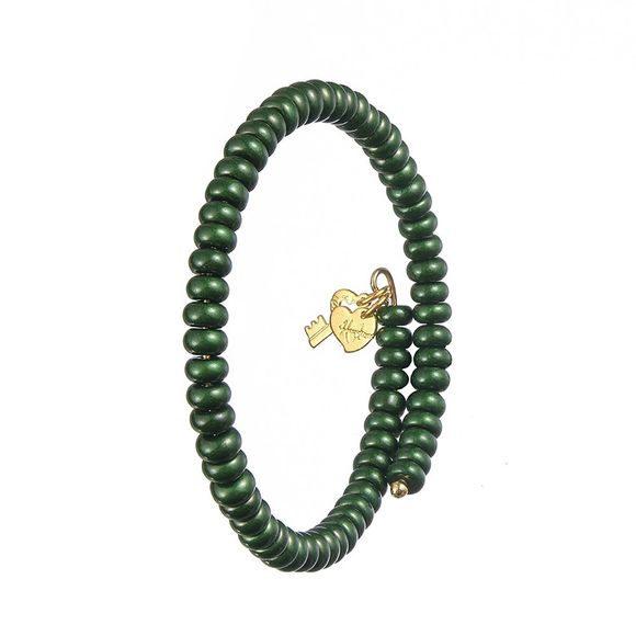 Bracelet en forme de perle réglable avec pendentif coeur et clé en or vert et argent - Or 