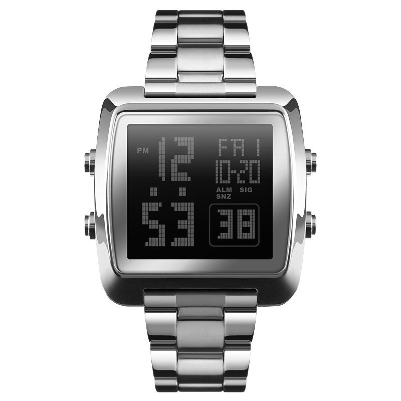 

Men's Electronic Watch Japan Movement Steel Belt Outdoor Sports luminous Alarm, Silver
