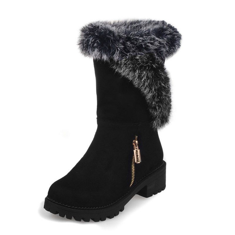 

Thick Bottom Frosted Warm Comfortable Medium Tube Snow Boots, Black