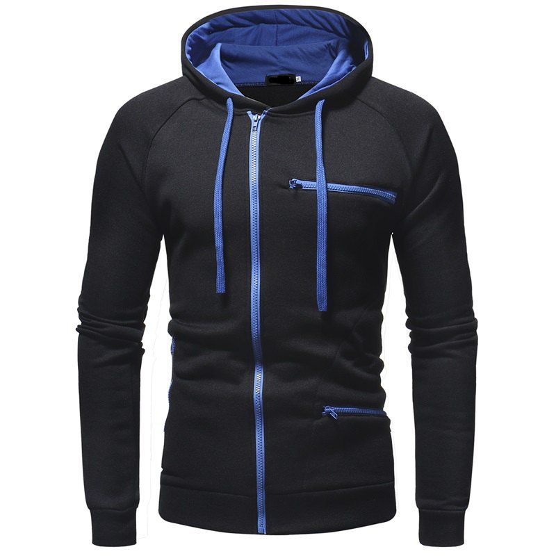 

Men's Fashion Chest Zipper Long Sleeve Hooded Casual Cardigan Sweater, Black
