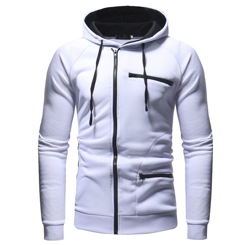 

Men's Fashion Chest Zipper Long Sleeve Hooded Casual Cardigan Sweater, White