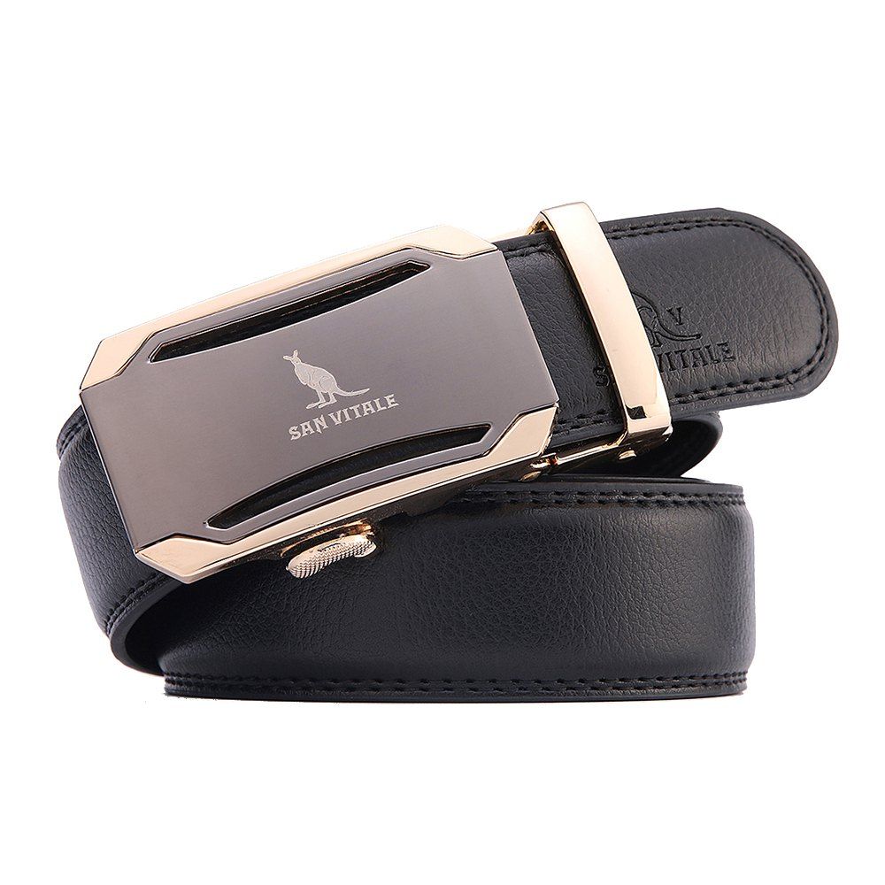

SAN VITALE Adjustable Cowskin Leather Men Auto Buckle Belt, Black