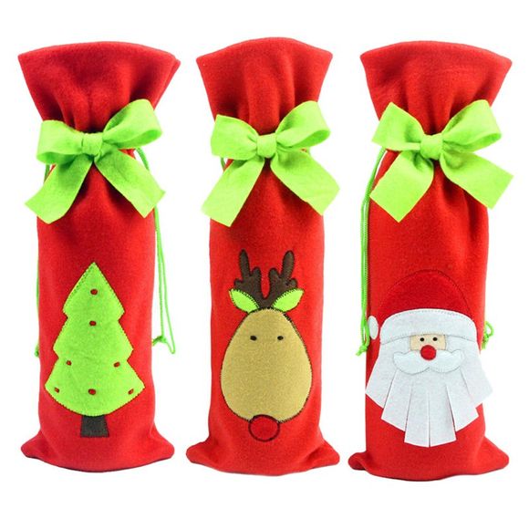 3 PCS Santa Claus Xmas Arbre Motif Couverture De Bouteille De Vin Mignon Bonbon Cadeau Sacs - Rouge 3PCS