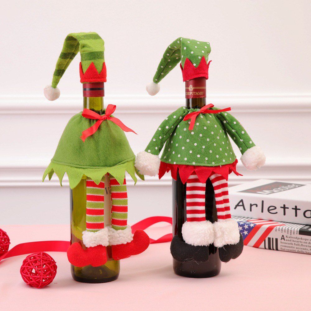 Christmas Decoration Wizard Hat and Skirt Wine Bottle Cover, Green