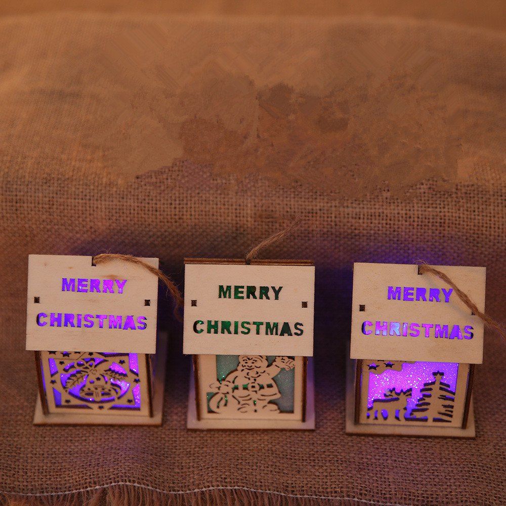 

Christmas Ornaments DIY Luminous Cabin Led Light Wood House Pendant, Oak brown