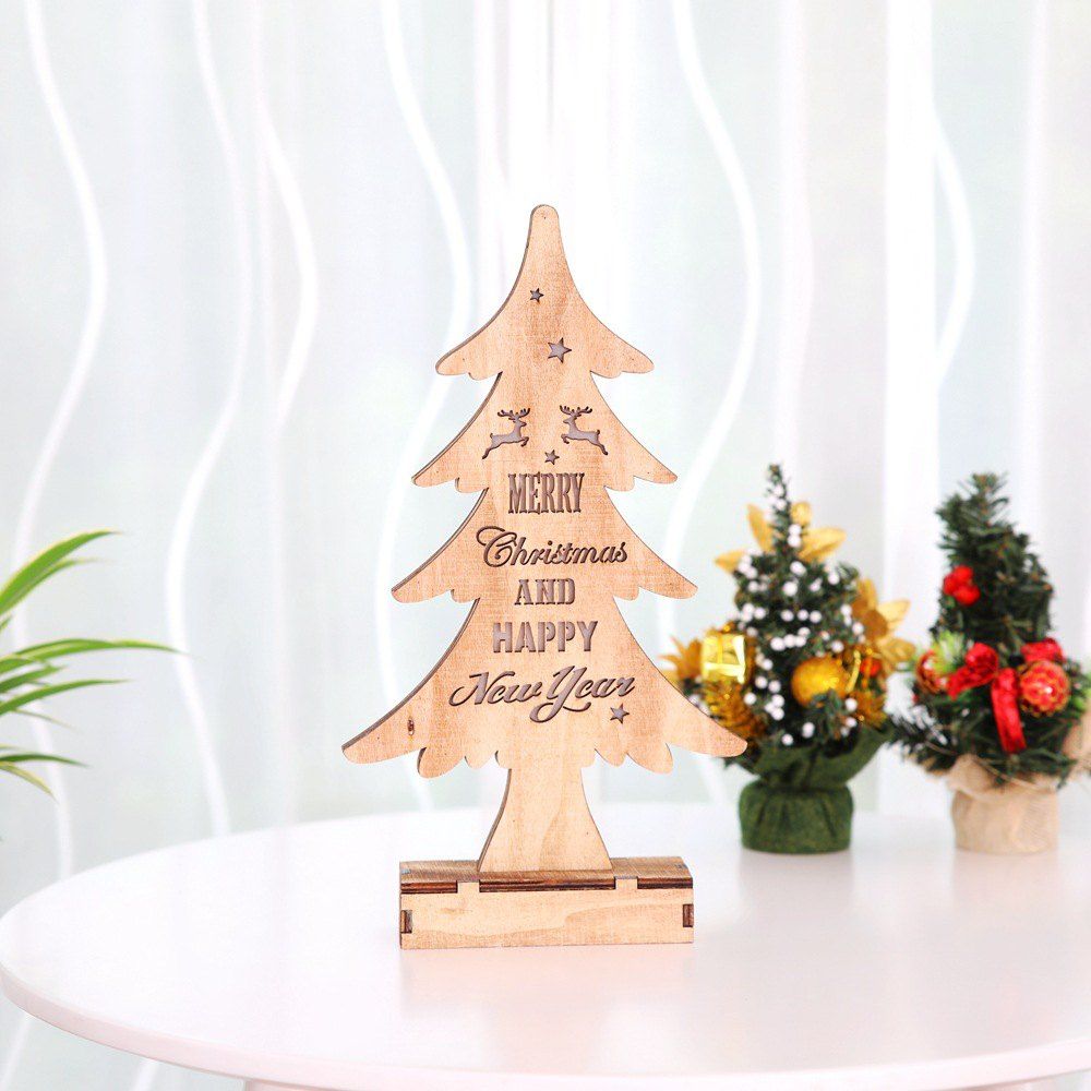 

Wooden Christmas Tree with Light Shiny Ornaments, Wood