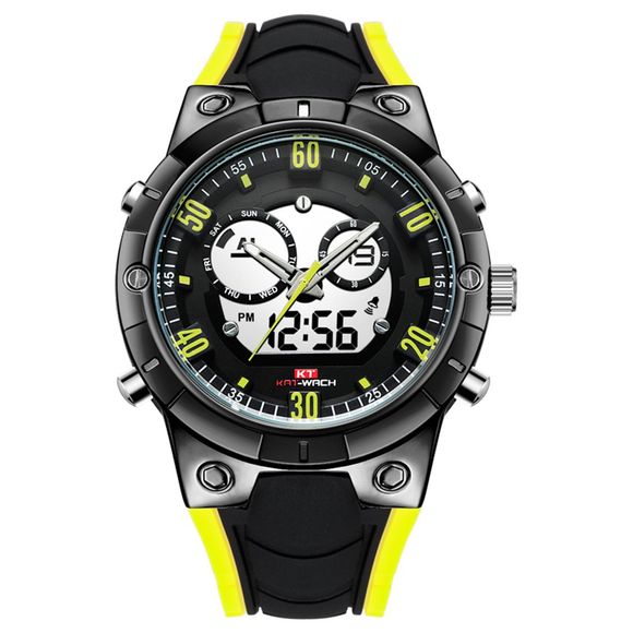 KT-721 Les hommes regardent la courroie extérieure de silicone de montre de sport imperméable menée numérique - Jaune 