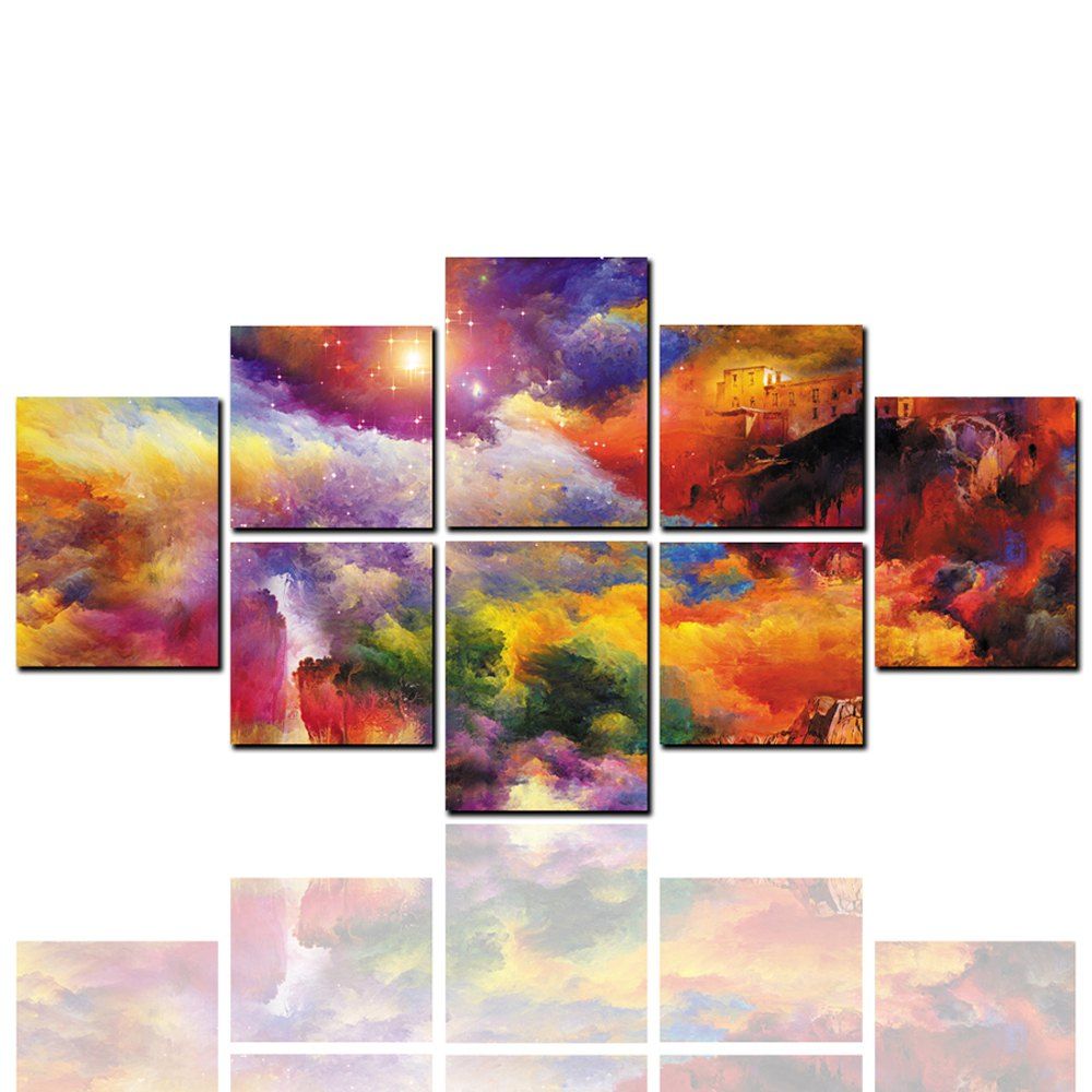

8 Pcs HD Inkjet Paints Abstract Colorful Mountain Landscape Decorative Painting, Multi