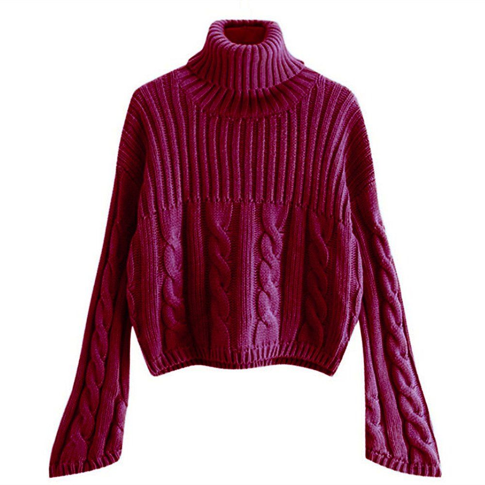 [17 OFF] 2021 Women's Long Sleeved Turtleneck Sweater In RED WINE