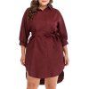 High Waist Lace Seven Point Sleeve Dress - Rouge Vineux 2XL