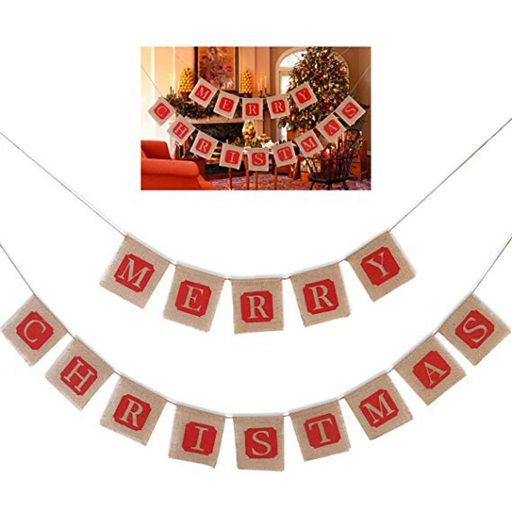 

Jute Burlap Christmas Banner Home Decoration Xmas Party, Light khaki
