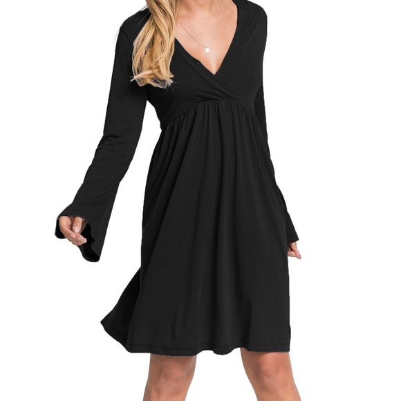 Tenue décontractée à manches longues pour femmes, couleur unie, taille haute - Noir L