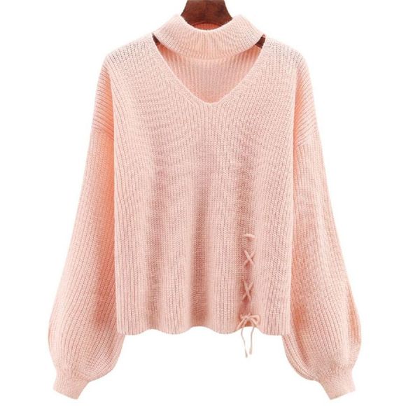 Pull à manches longues pour femmes, col rond - Rose clair ONE SIZE