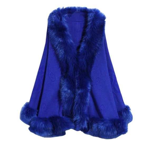 Manteau châle en fausse fourrure multicolore pour femme - Bleu ONE SIZE