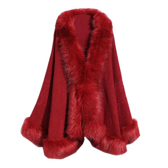 Manteau châle en fausse fourrure multicolore pour femme - Rouge Vineux ONE SIZE