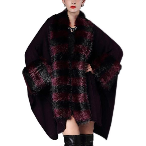Manteau châle en fausse fourrure à la mode pour femmes - Prune Velours ONE SIZE