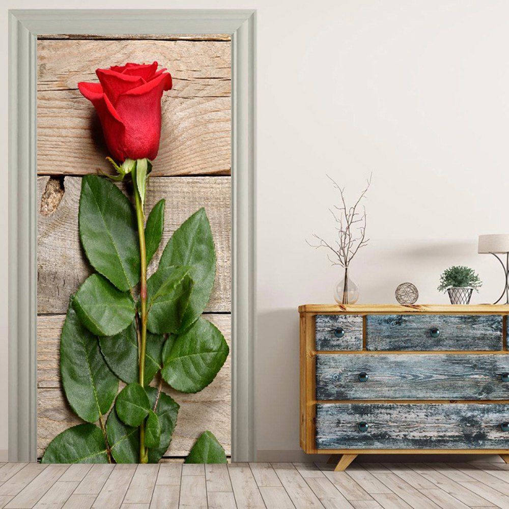 

MailingArt 3D HD Canvas Print Door Wall Sticker Mural Home Decor Red Rose, Multi