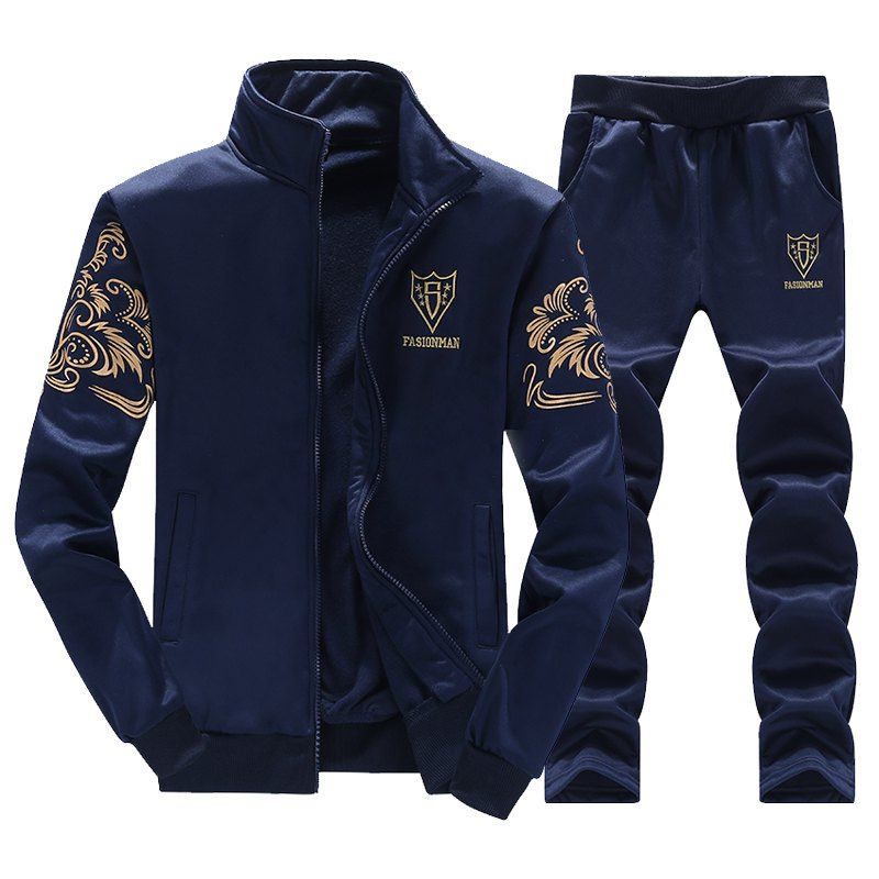 

Men Sports Casual All Match Letters Pattern Suit, Deep blue