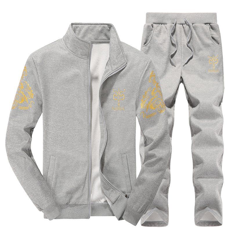 

Men Active Tracksuit 2Pcs Solid Color Zipper Active Tracksuit, Light gray