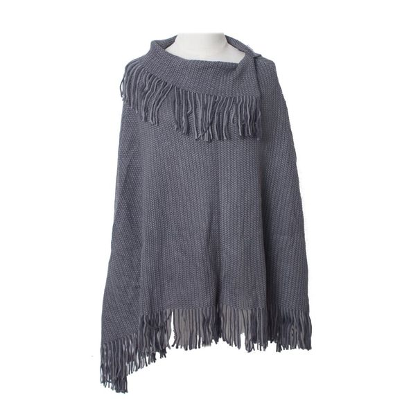 Cape tricotée confortable et douce pour femme avec franges - Nuage Gris 