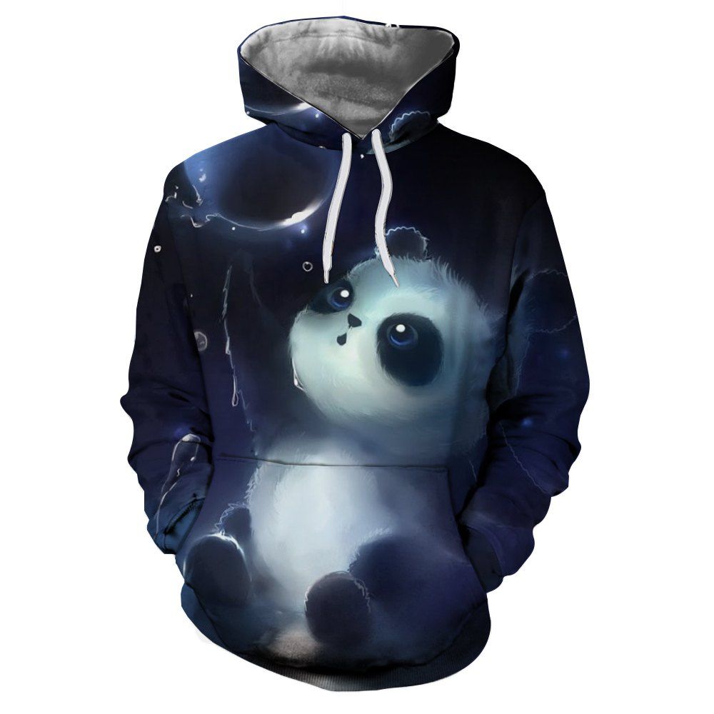 

Fashion Casual Men's 3D Panda Bubble Print Patch Pocket Hoodie Sweater, Multi
