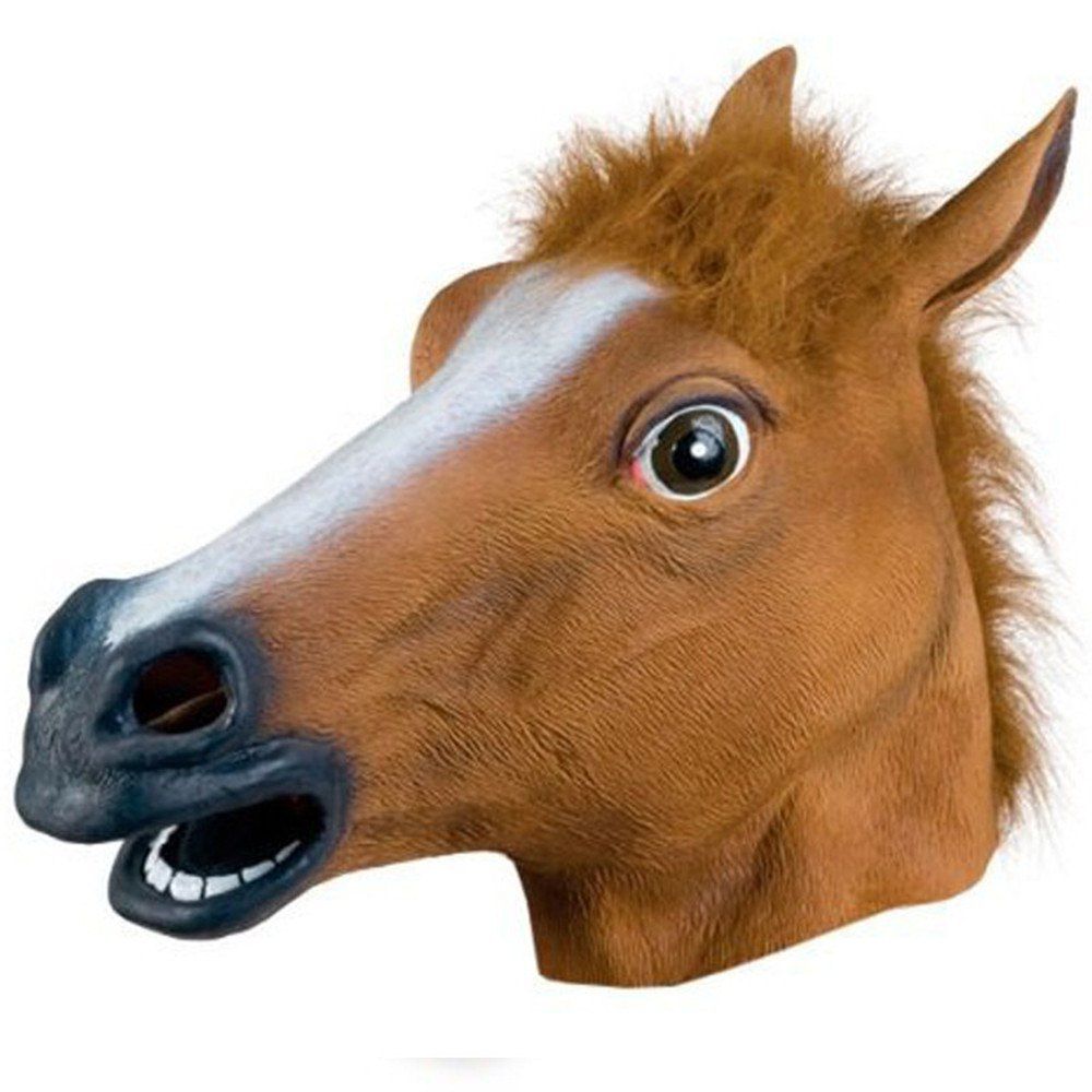 

Full Face Halloween Horse Mask Head Latex Brown Costume Theater Prop Party