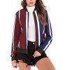 Col d'automne collier rayure couleur fermeture éclair manches longues manteau de baseball veste veste - Rouge L