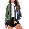 Col d'automne collier rayure couleur fermeture éclair manches longues manteau de baseball veste veste - Vert Printemps Moyen 2XL