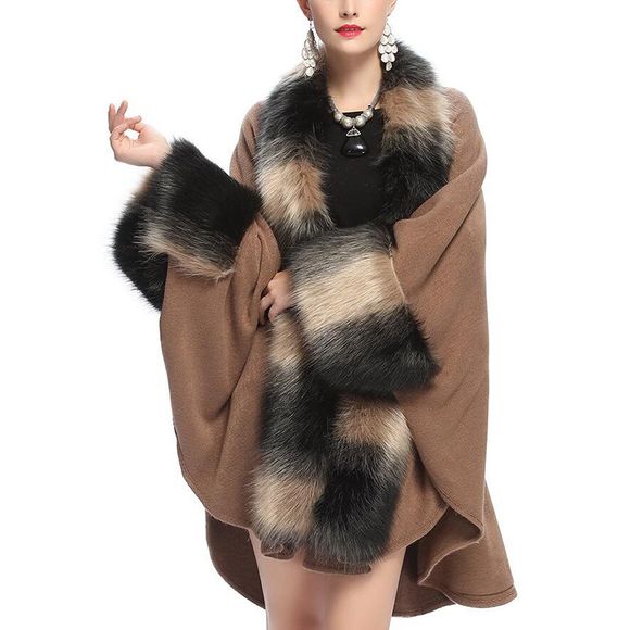 Manteau châle en fausse fourrure à rayures de qualité supérieure pour femmes - Bronze ONE SIZE