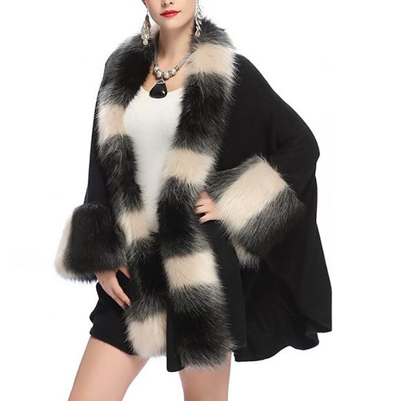 Manteau châle en fausse fourrure à rayures de qualité supérieure pour femmes - Noir ONE SIZE