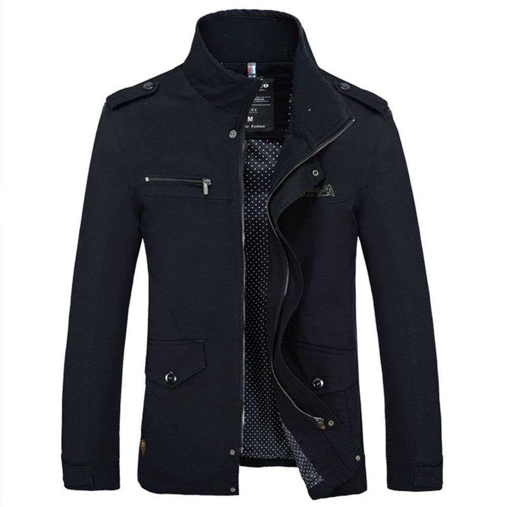 

New Spring Autumn Winter Fashion Men Jacket Slim Causal Cotton Jacket, Black