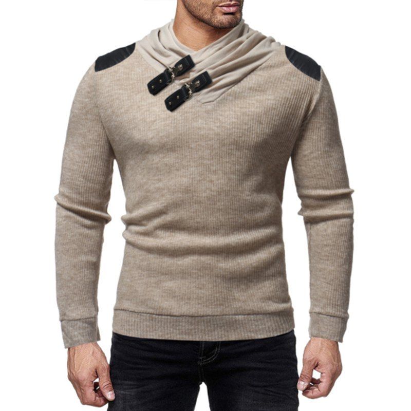 

New Men Fashion Long Sleeve with Pu Solid Casual Hoodie, Warm white