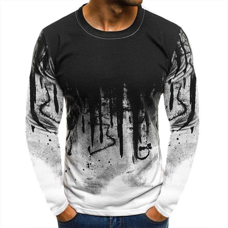 

New Fashion Men Round Collar Long Sleeve Sport Casual T Shirt, White