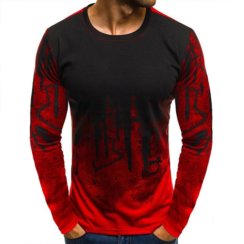 

New Fashion Men Round Collar Long Sleeve Sport Casual T Shirt, Cherry red