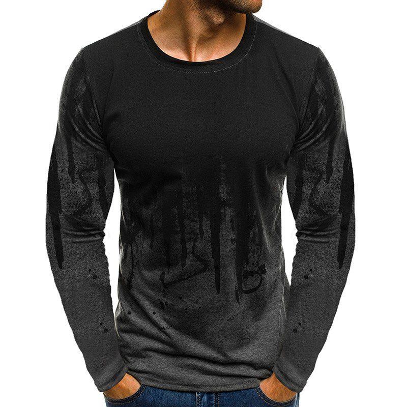 

New Fashion Men Round Collar Long Sleeve Sport Casual T Shirt, Gray