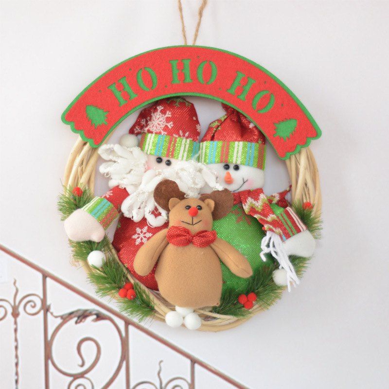 

Christmas Gift Rattan Circle Pendant Door Decorations, Multi-a