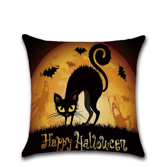 Happy Halloween lin sorcière citrouille chauve-souris coussin taie d'oreiller décor - multicolor C 45*45CM