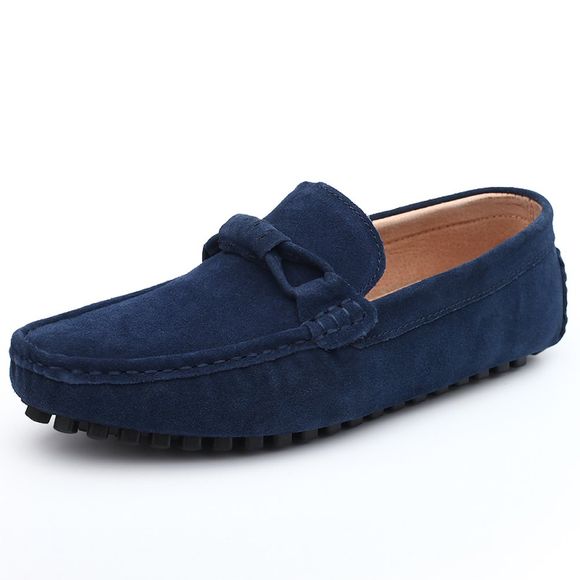 Chaussures pour hommes avec cuir à fond plat - Bleu Marine EU 46
